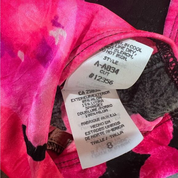 Vintage 90s La Blanca Hot Pink Black Floral High Cut Structured V Swimsuit 8 USA - Picture 10 of 11